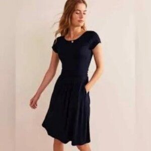 Boden Amelie Dress Navy Blue Jersey Stretch Pockets Knee Length 12 petite
